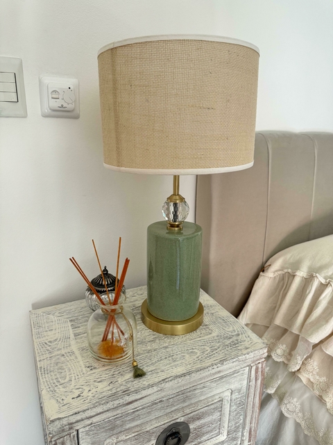 Lampara Tiffany verde grande con base