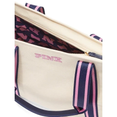 Signature Canvas Tote - Bolsa Grande Palha Azul e Rosa | PINK by VICTORIA'S SECRET na internet