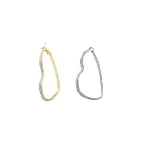 ARGOLAS CORAÇÃO TRANÇADAS CRAVEJADAS - PEQUENA - DOURADO/PRATEADO