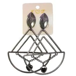 BRINCO GEOMÉTRICO COM STRASS PRETO/PRATEADO