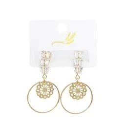 BRINCO CÍRCULO E FLORES COM STRASS - DOURADO DOURADO
