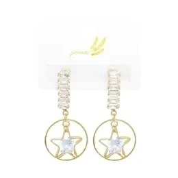 BRINCO CÍRCULO E ESTRELA COM STRASS - DOURADO DOURADO