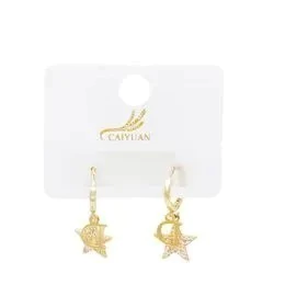 BRINCO ARGOLINHA CLICK COM PINGENTE DE LETRA D E ESTRELA CRAVEJADA - D DOURADO