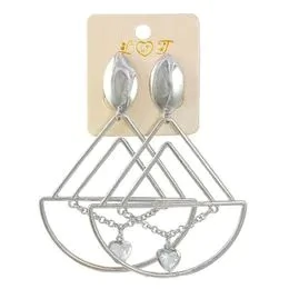 BRINCO GEOMÉTRICO COM STRASS DE CORAÇÃO BRANCO PALÁDIO