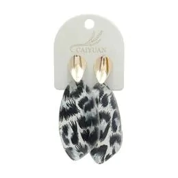 BRINCO DE ACRÍLICO ANIMAL PRINT LEOPARDO BRANCO OVAL DOURADO