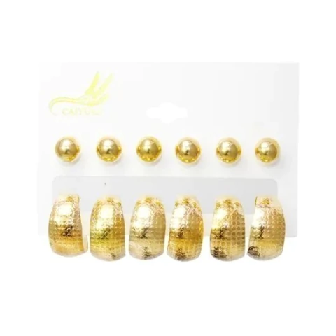 CARTELA 6 BRINCOS - ESFERA E ARGOLA TEXTURA DE BOLINHAS - D DOURADO