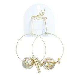 MAXI BRINCO CÍRCULO VAZADO COM ESFERA E CANOS DE METAL - DOURADO DOURADO