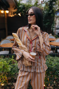 Pijama Viena Babadinhos Listras Caramelo na internet