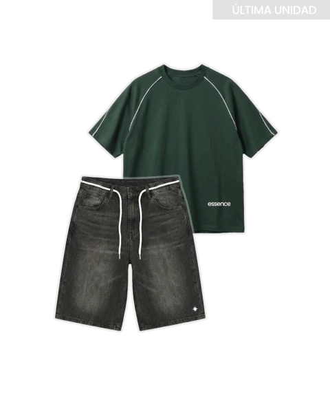 Set DAILY - Mirror Tee Verde + Jort Denim 3/4