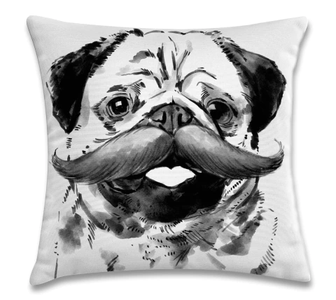 Capa de Almofada Pug Bigode 45x45