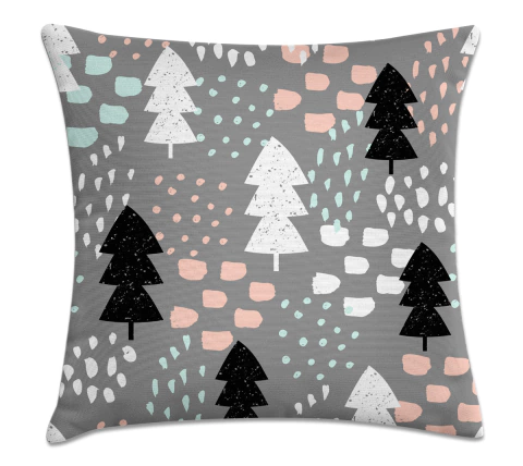 Capa de Almofada Natal 45x45 - Pinhos Cinza