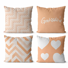 Kit 4 Capas De Almofadas Aesthetic 45x45 - Peach Gratidão