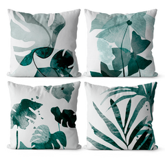 Kit 4 Capas De Almofadas 45x45 - Floral Verde Aquarela