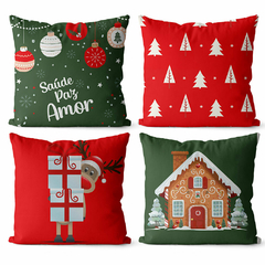 Kit 4 capas de almofadas para o natal - saúde paz e amor - 45x45