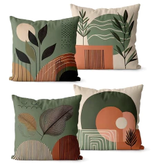 Kit 4 Capas Almofadas 45x45 - Abstrato Floral Verde 02