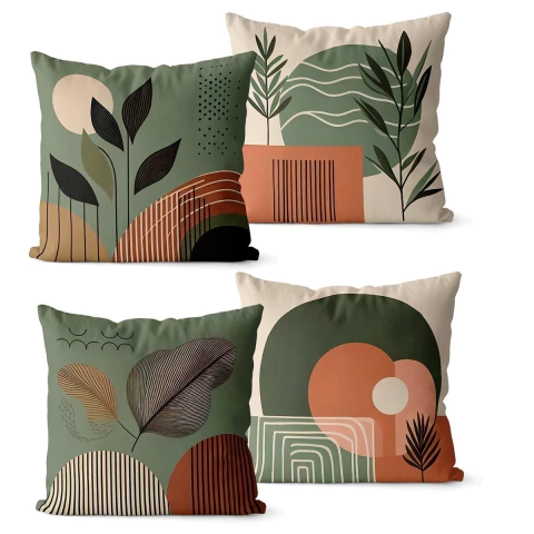 Kit 4 Capas Almofadas 45x45 - Abstrato Floral Verde 02