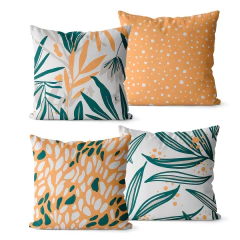 Kit 4 Capas De Almofadas 45x45 - Floral Verde e laranja