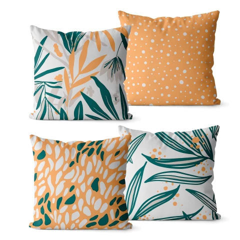 Kit 4 Capas De Almofadas 45x45 - Floral Verde e laranja