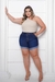 Shorts Jeans Plus Size Barra Dobrada Cintura Alta - Escuro