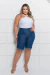Bermuda Ciclista Jeans Plus Size Cintura Alta Barra Desfiada - Escura - loja online