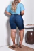 Bermuda Ciclista Jeans Plus Size Cintura Alta Barra Desfiada - Escura - na internet