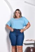 Bermuda Ciclista Jeans Plus Size Cintura Alta Barra Desfiada - Escura - - loja online