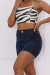 Bermuda Meia Coxa Jeans De Pregas - Escura na internet