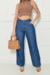 Calça Pantalona Jeans Com Elástico - Escura - Sairaf Jeans