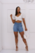 Bermuda Meia Coxa Jeans De Pregas - Clara