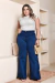 Calça Wide Leg Jeans Feminina Plus Size Cintura - Media