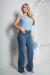 Calça Wide Leg Jeans - Azul Acinzentado - comprar online