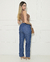 Calça Pantalona Jeans Com Elástico - Escura - comprar online