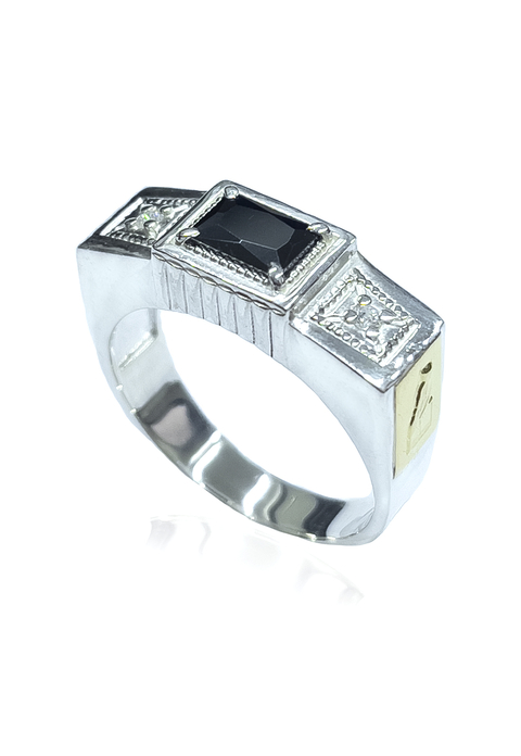 Anel Formatura Quadrangular Prata 950 c/ Emblema Ouro 18K