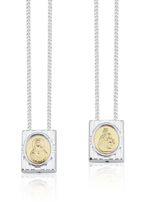 Escapulario 62cm Prata 925 Filete Ouro S.C Jesus N.S Carmo