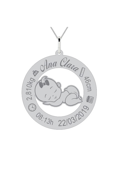 Pingente Menina Nascimento Personalizado Prata 925
