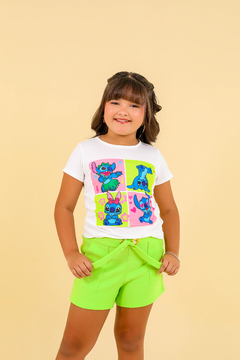 Conjunto malha short stitch verde cana