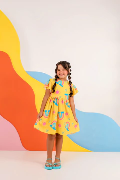 Vestido princesinha arco-iris amarelo - lalypopKids