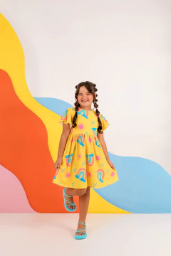 Vestido princesinha arco-iris amarelo na internet