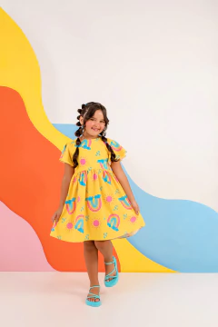 Vestido princesinha arco-iris amarelo - comprar online