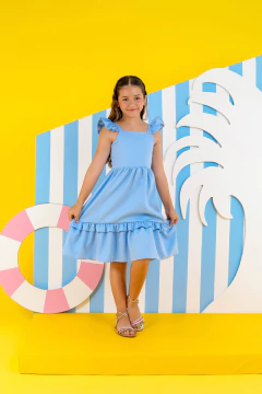 Vestido Nicolle c/amarração liso azul - comprar online