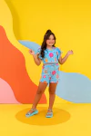 Conjunto cropped 2 mangas azul - comprar online