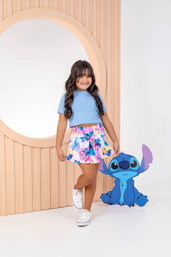 Conjunto short-saia c/ canelada azul - loja online