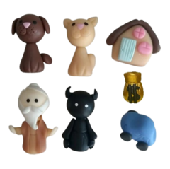 Kit ou Unidade - Representantes Cachorro, gato, bem, mal, dinheiro, carro e casa - Biscuit - Bonecos para Constelação Familiar