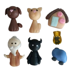 Kit ou Unidade - Representantes Cachorro, gato, bem, mal, dinheiro, carro e casa - Biscuit - Bonecos para Constelação Familiar