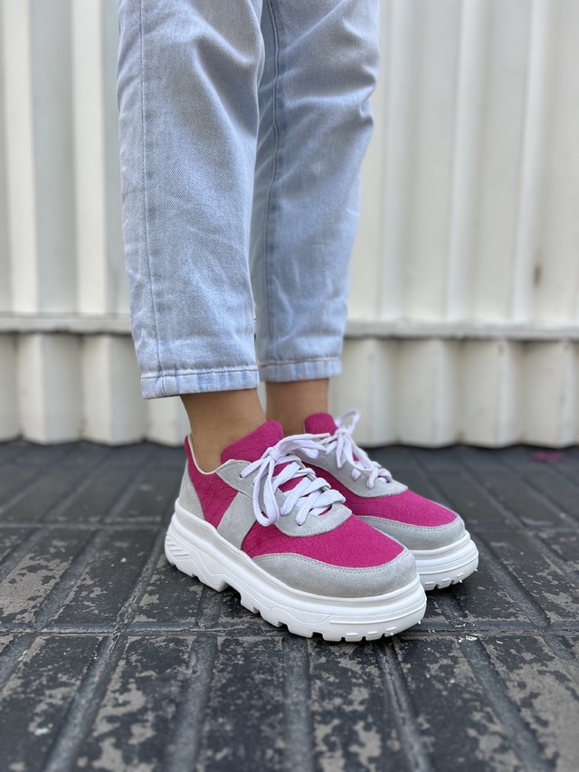 Zapatillas Ginny Gamuza Gris Y Croco Pink thumbnail 2