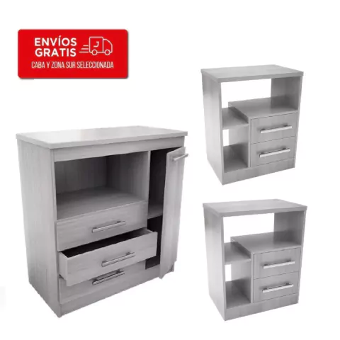Combo Premium Comoda Cajoneras + 2 Mesas De Luz