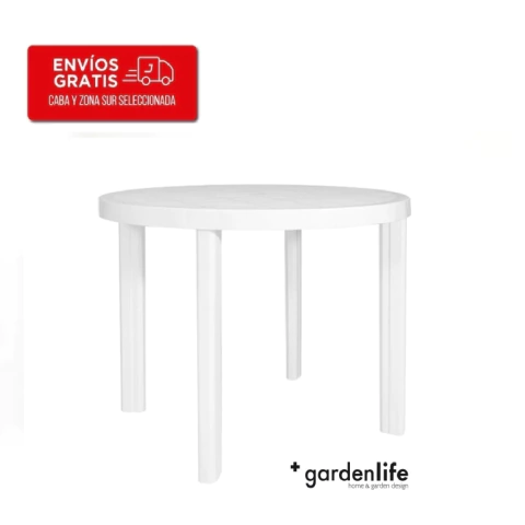 Mesa Plástica Garden Life Guinea F413000 Redonda Blanca 90Cm