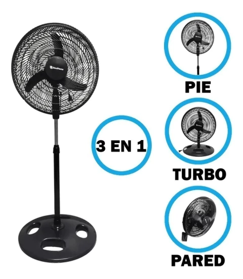 Ventilador De Pie Steelhome Shvp18m 3 En 1 Estructura Negro Aspas Metalicas Diámetro 18