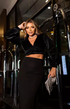 Cropped Mel Veludo Shine Preto - comprar online