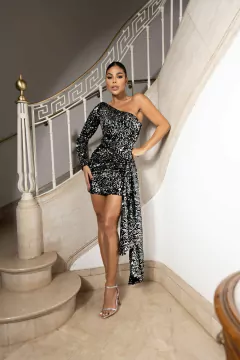 Imagem do VESTIDO FRANZIDO VELUDO PAETE